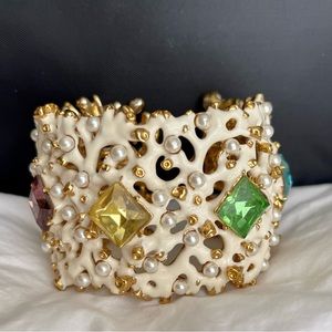 Kenneth Jay Lane RARE White Coral Enamel Bangle Cuff Bracelet